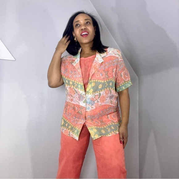 Vintage Vacay Co Ord Set Cotton Gauze Career Pantsuit Summer Matching Set USA 🇺🇸 - Picture 17 of 17